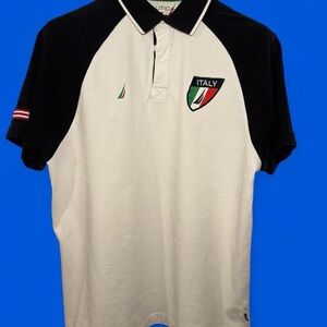 Nautica Italy Crest Polo - White & Black with Tricolor Detail